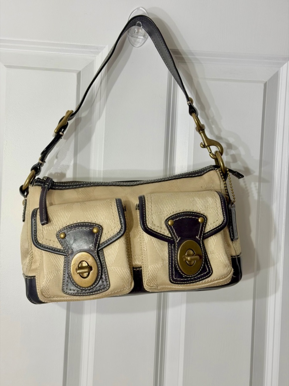 Coach Legacy 13102 Beige Brown Sign Jacquard Double Turnlock Shoulder Bag Y2K